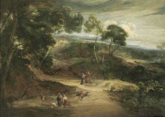 A Wooded Landscape with Nymphs and Putti