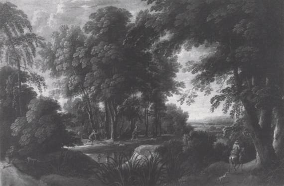 A Wooded Landscape with Hunters by a Pond