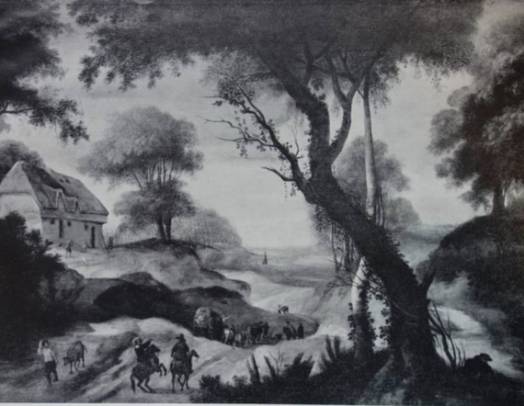 A Sunken Road with a Tall Tree and Cottages